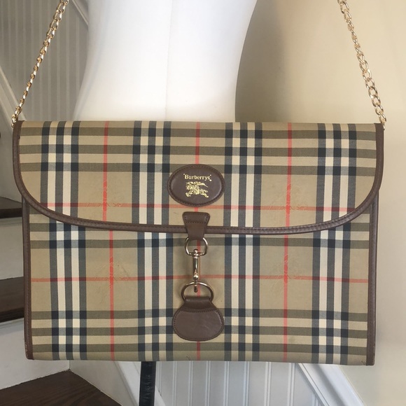 BURBERRYS Nova Check Haystack Plaid Oversized Clutch Portfolio w/ Chain VINTAGE - Picture 10 of 17